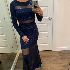 Navy Blue Sequin Formal Dress